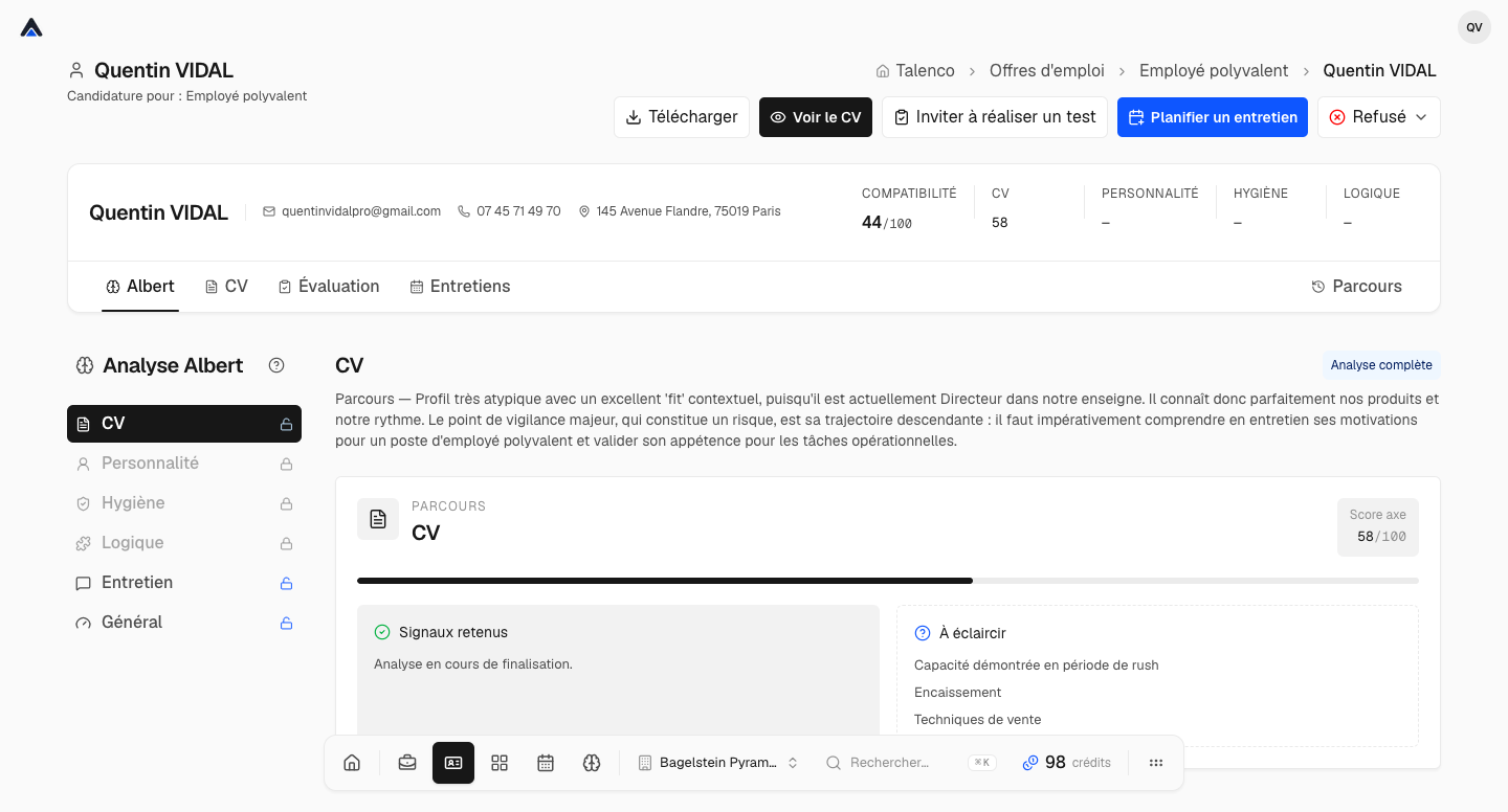 Interface Talenco : gestion d’une offre d’emploi